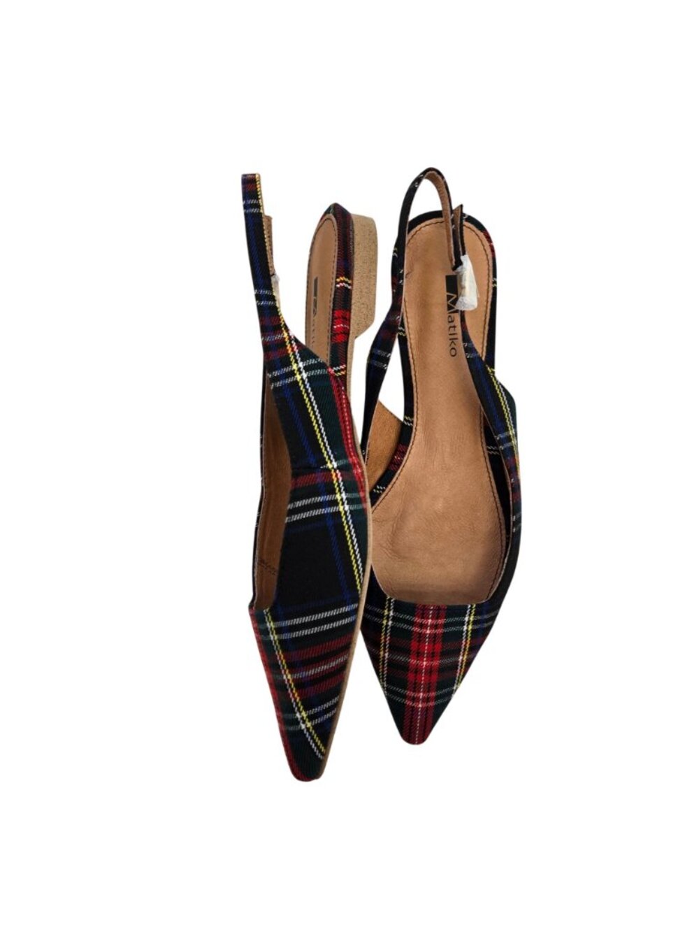 NWT/NIB Matiko Lori Pointy Toe Flats in Green Tartan Size 38/US 7.5 - Picture 3 of 8